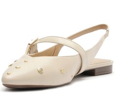 Sapatilha Slingback Bico Fino Tachas Bege