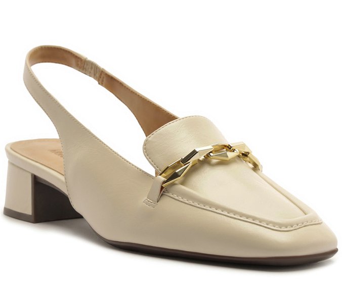 Mocassim Slingback Salto Bloco Corrente Branca