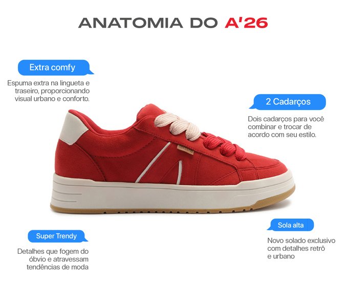 Tênis A'26 Robusto com Cadarço Duplo Vermelho | Anacapri