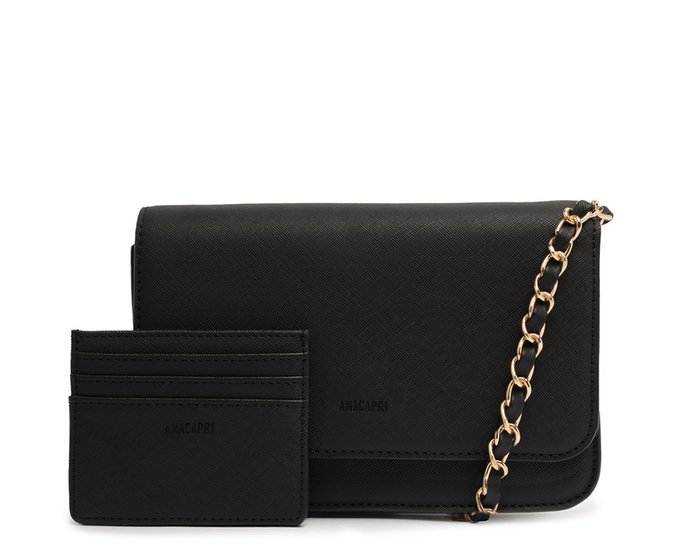 Kit de Bolsa Tiracolo Média e Porta Cartão Preto
