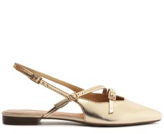 Sapatilha Slingback Salto Bloco Tiras Dourada