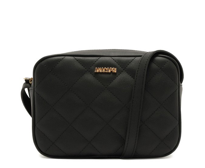 Bolsa Tiracolo Média Matelassê Triangular Arredondada Preta