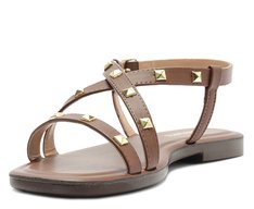 Sandália Rasteira Tachas Marrom