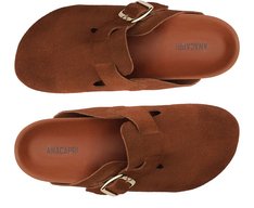 Mule Clog Acamurçada Couro  Marrom
