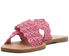 Rasteira Tiras Cruzadas Palha Zig Rosa
