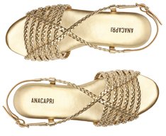 Sandália Plataforma Dourada Tiras de Trança