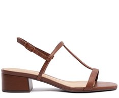 Sandália Salto Bloco Tiras Minimalistas Marrom