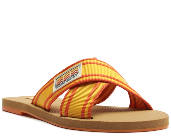 Sandália Rasteira Amarelo Gorgurão Tiras Cruzadas