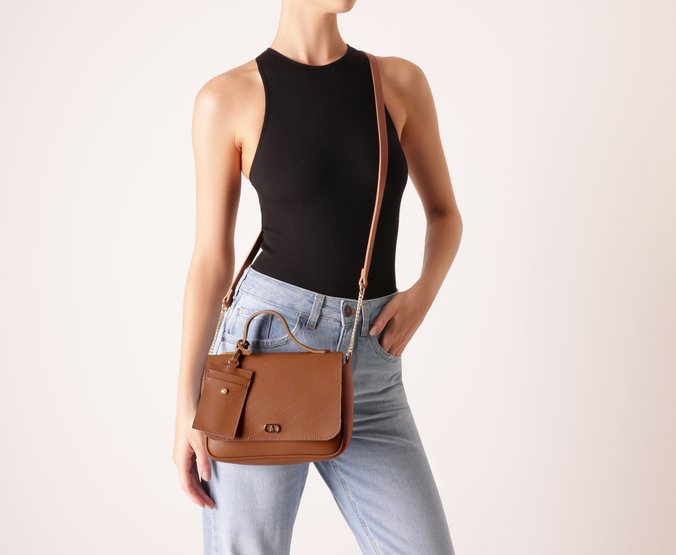 Bolsa Tiracolo Média Porta Cartão Marrom
