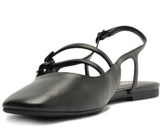 Sapatilha Slingback Bico Quadrado Tiras Preta