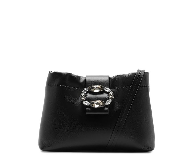 Bolsa Tiracolo Pequena Detalhe Pedraria Preta