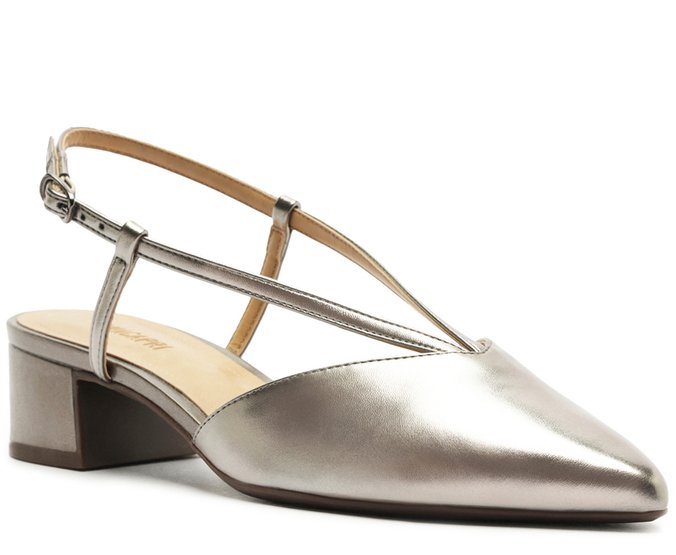 Sapatilha Slingback Salto Bloco Lisa Prateada