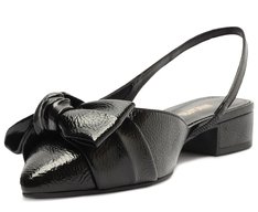 Sapatilha Slingback Maxi Laço Salto Bloco Preta