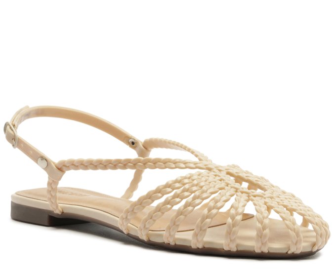 Sandália Rasteira Tiras Trançadas Gota Branca