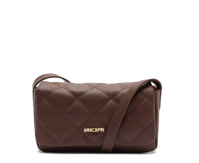 Bolsa Tiracolo Pequena Matelassê Metal Marrom Coffee