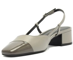 Sapatilha Slingback Salto Bloco Cinza Ponta Verniz Prateada