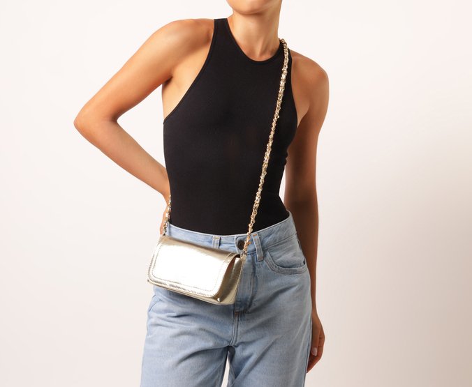 Bolsa Tiracolo Pequena Casual Dourada