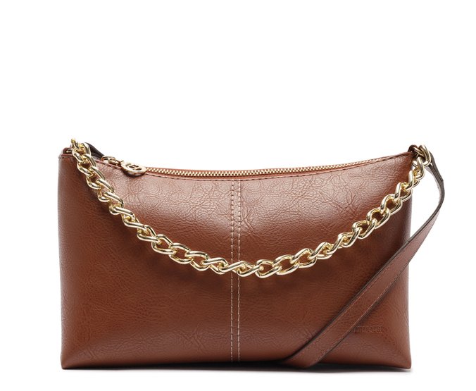 Bolsa Tiracolo Média Detalhe Corrente Marrom