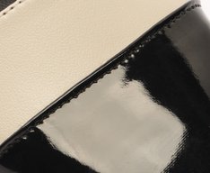 Sapatilha Slingback Salto Bloco Bege Ponta Verniz Preta