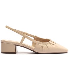 Sapatilha Slingback Salto Bloco Stretch Bege