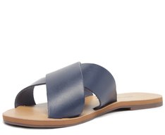 Rasteira Azul Navy Couro Tiras Cruzadas