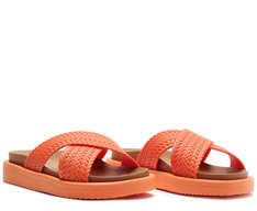 Papete Tiras Cruzadas Trança Injetada Laranja