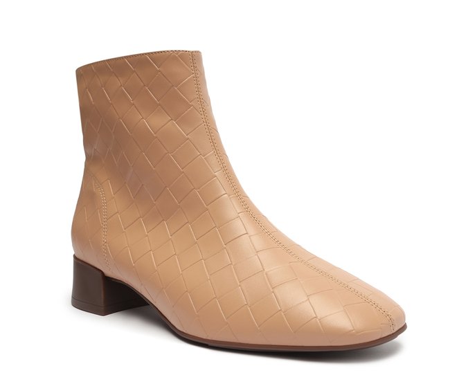Bota Cano Curto Salto Bloco Tramada Bege