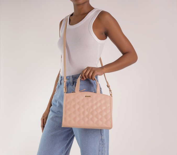 Bolsa Tote Rosa Média Matelassê Triangular