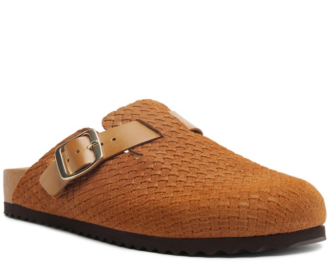 Mule Clog Acamurçada Couro Tressê Caramelo