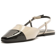 Sapatilha Slingback Ponta Preta Verniz Bege