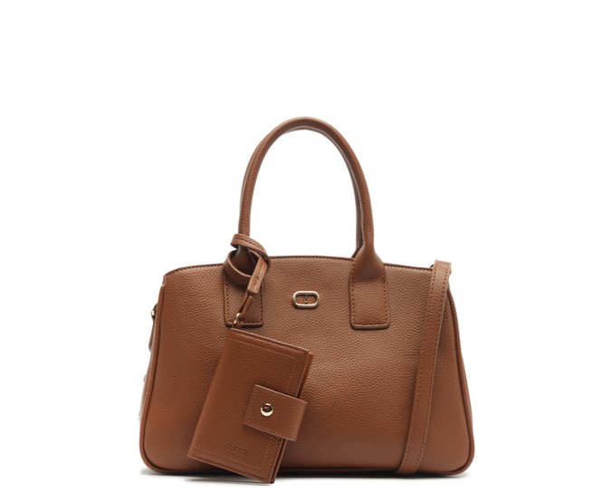 Bolsa Tote Média Bag Charm Porta-Cartão Marrom