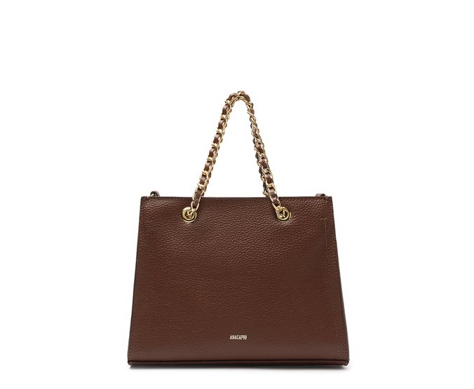 Bolsa Tote Média Alça Acorrentada Marrom