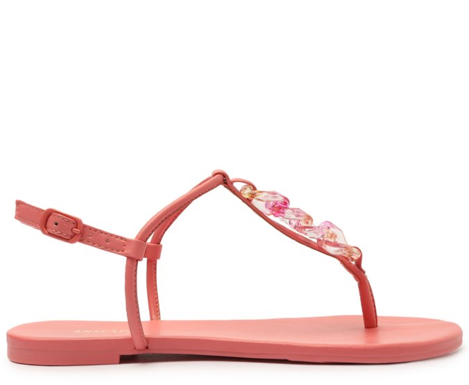 Sandália Rasteira Slim Corrente Rosa