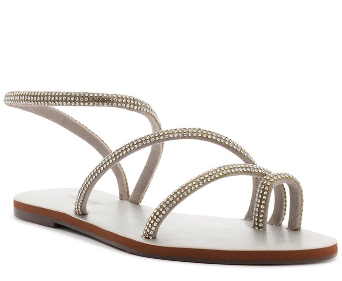 Sandália Rasteira Multitiras Cristais Prata