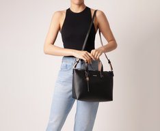 Bolsa Tote Média Alça Bicolor Preta