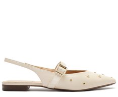 Sapatilha Slingback Bico Fino Tachas Bege
