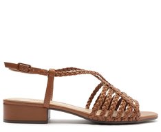 Sandália Fisherman Salto Bloco Trançada Marrom Canela