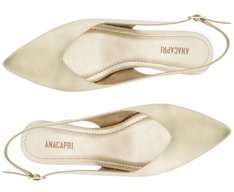 Sapatilha Slingback Salto Bloco Corte Triangular Dourada