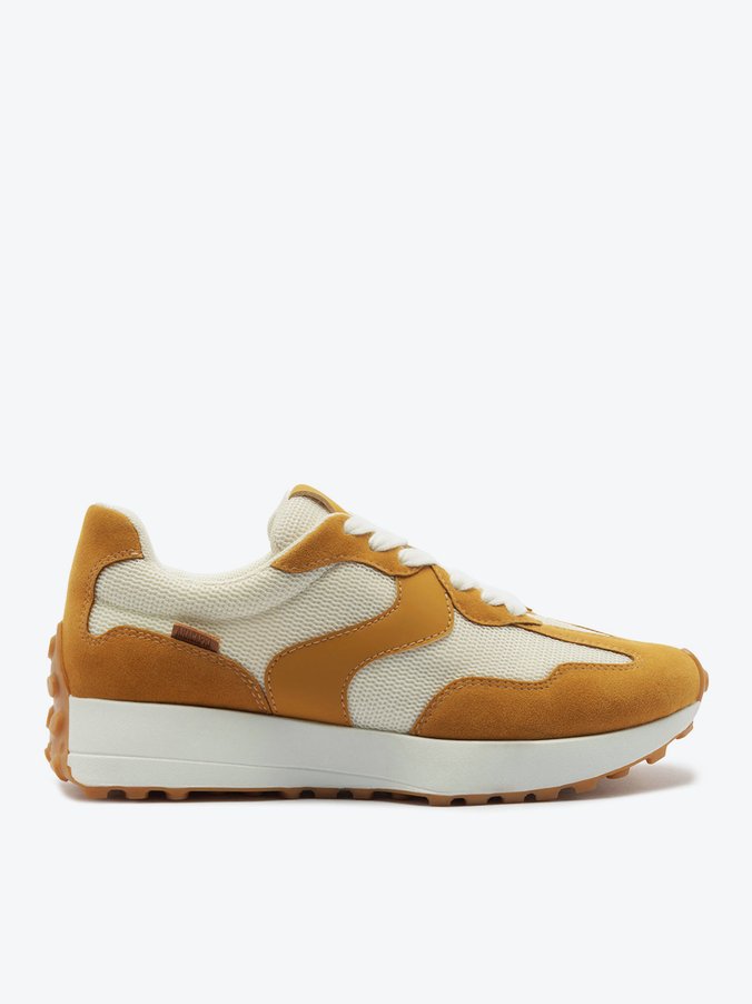 Tênis Sporty Recortes Branco Off e Amarelo