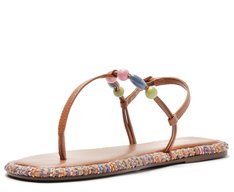 Sandália Slim Pespontos Missangas Multicolor E Marrom