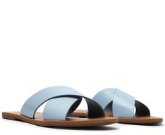 Rasteira Azul Blueberry Couro Tiras Cruzadas