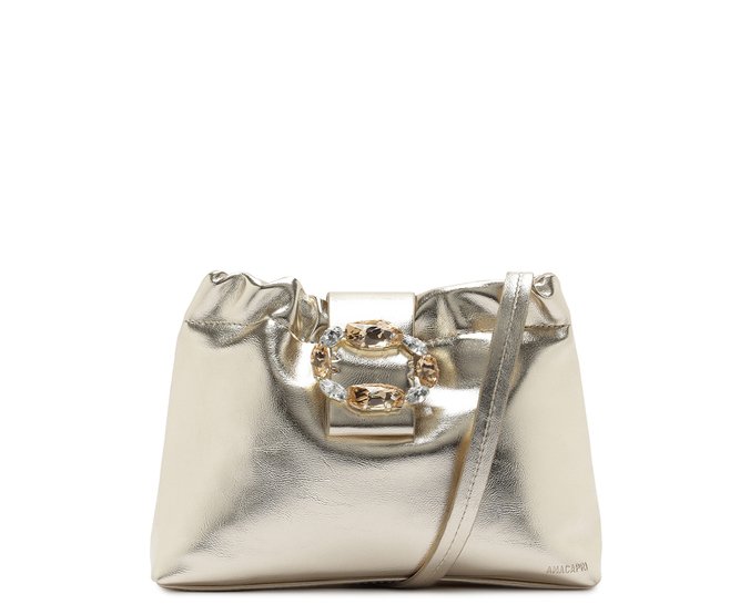 Bolsa Tiracolo Pequena Detalhe Pedraria Dourada