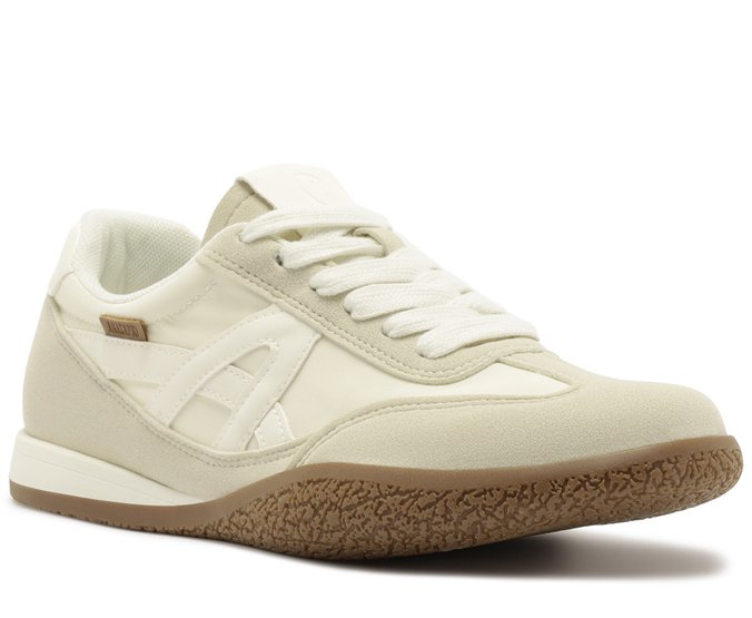Tênis Casual Retro com Solado de Borracha Bege
