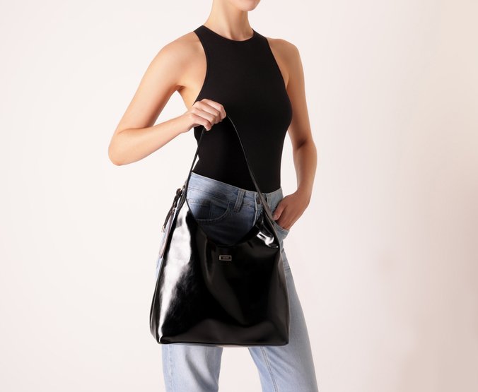Bolsa Shopping Grande Boho Porta Cartão Preta