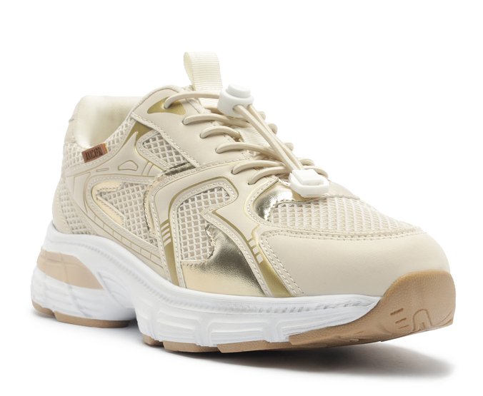 Tênis Robusto Sporty Bege e Dourado