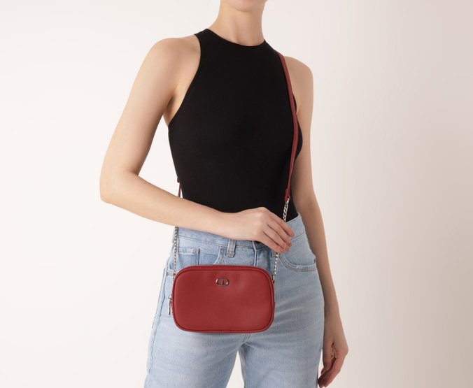 Bolsa Tiracolo Média Divisórias Metal Vermelha