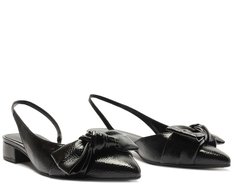 Sapatilha Slingback Maxi Laço Salto Bloco Preta