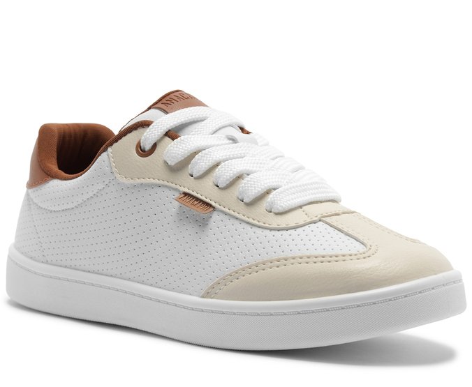 Tênis Detalhes Texturizados Na Lateral Branco e Marrom
