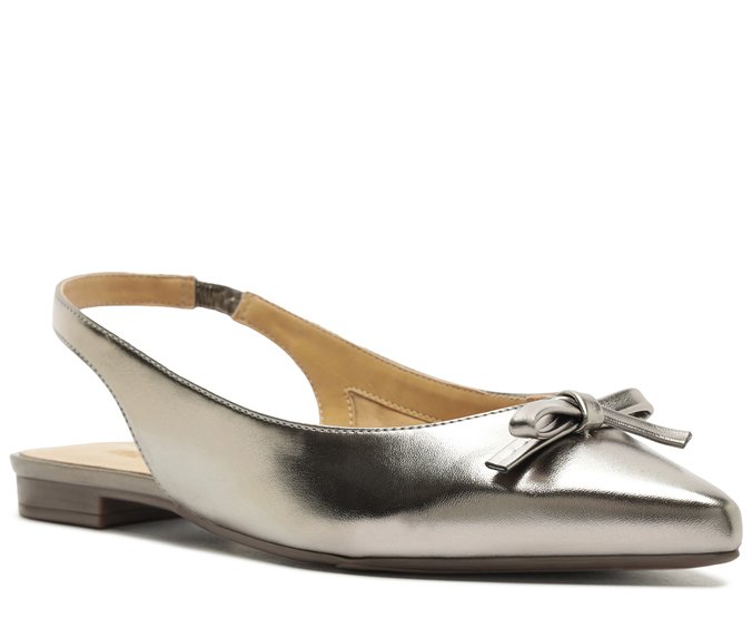 Sapatilha Slingback Laço Minimalista Prateada