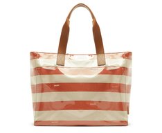 Bolsa Shopping Grande Listras Vinil Laranja